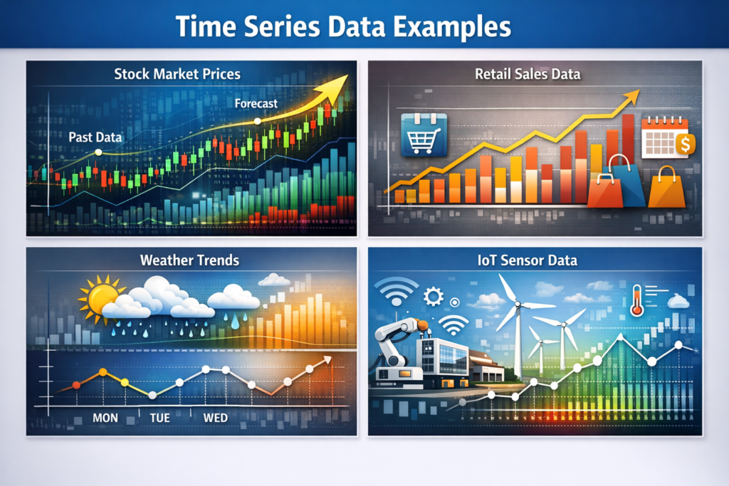 Deep learning for time series examples including stock prices, sales data, weather data, and IoT sensors